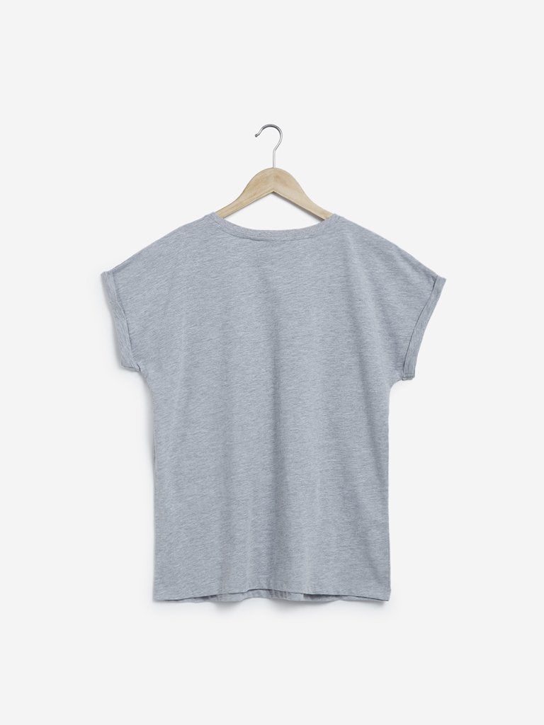 Gia Curves Grey Floral Patterned Top