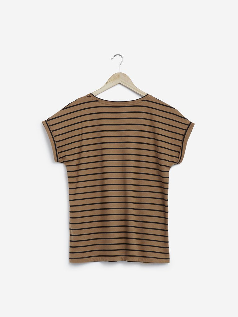 Gia Curves Light Brown Striped Top