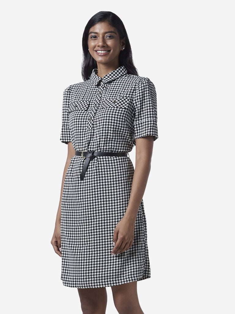 Wardrobe Black Houndstooth Shirtdress With Belt