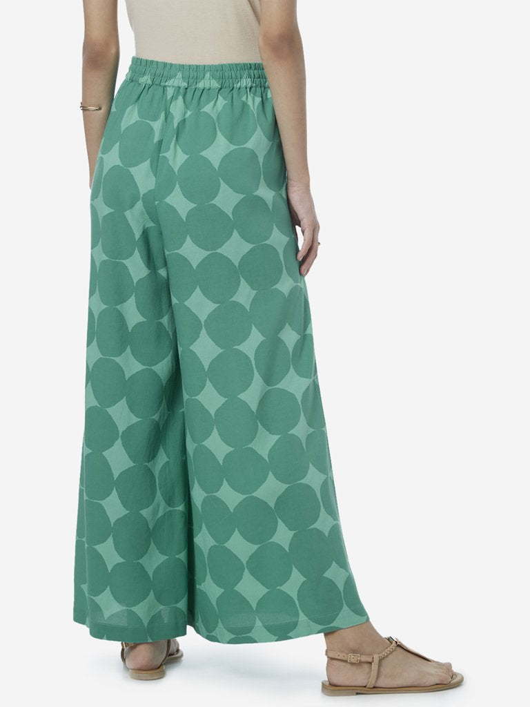 Utsa Green Circular Print Palazzos