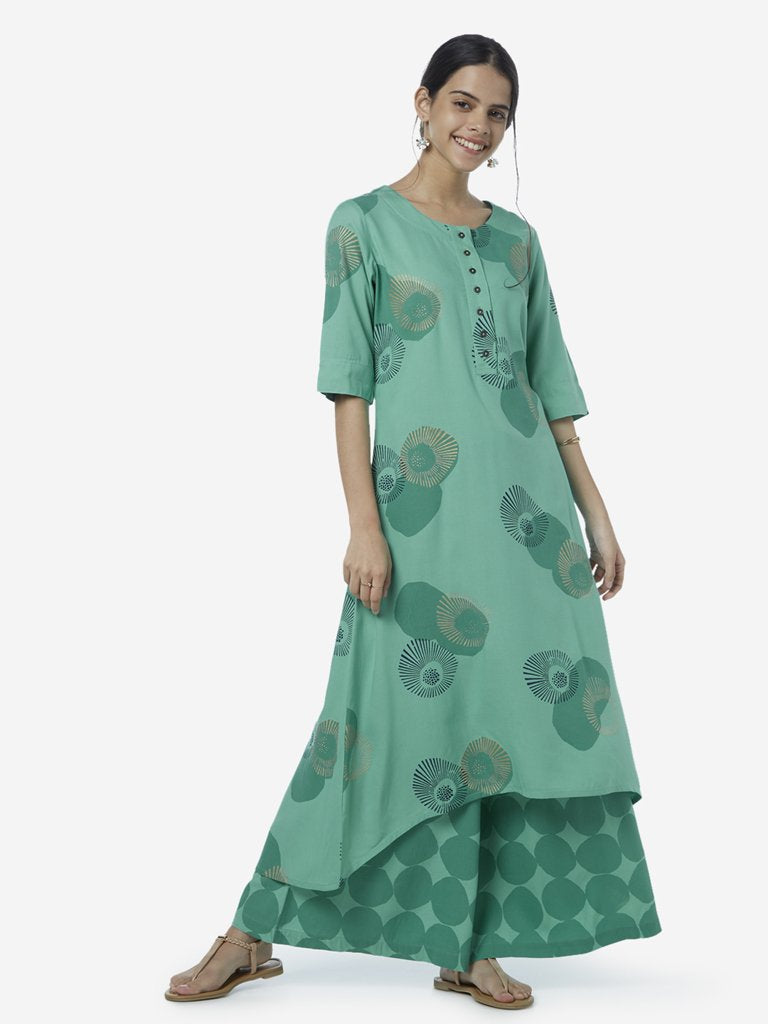 Utsa Green Circular Print Palazzos