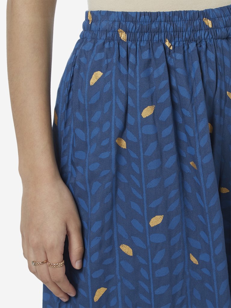 Utsa Blue Leaf Patterned Palazzos