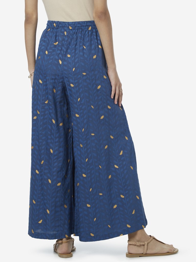 Utsa Blue Leaf Patterned Palazzos