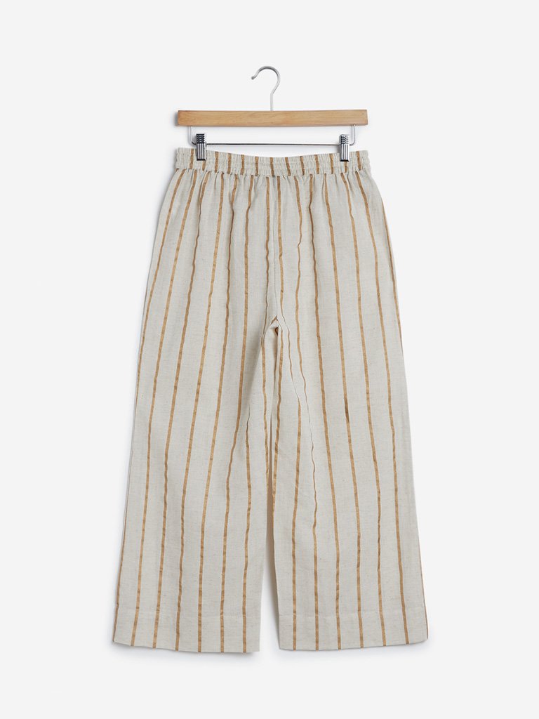 Utsa Off White Striped Cropped Palazzos