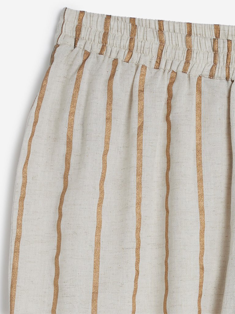 Utsa Off White Striped Cropped Palazzos