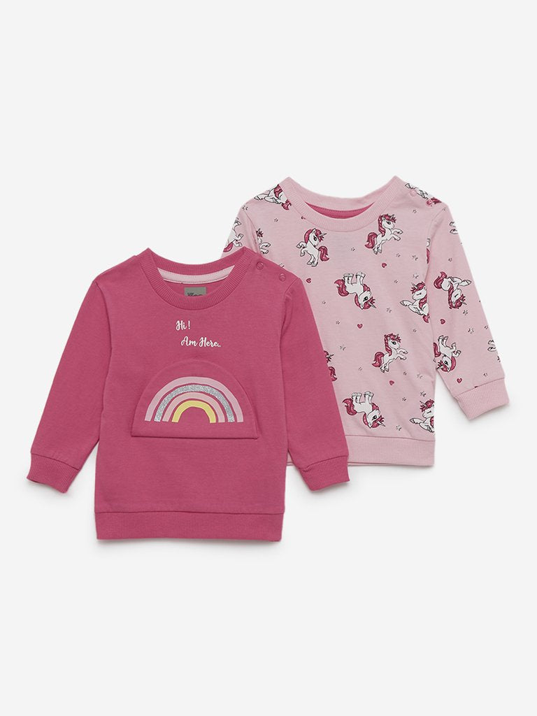 Baby HOP Pink Unicorn Sweatshirts Set of Two