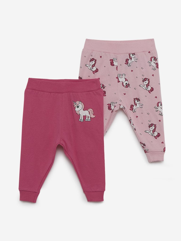 Baby HOP Pink Printed Joggers Set of Two