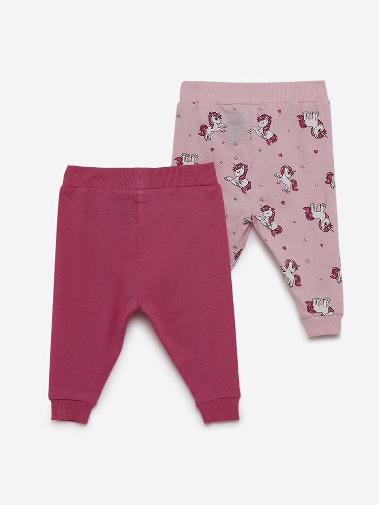 Baby HOP Pink Printed Joggers Set of Two