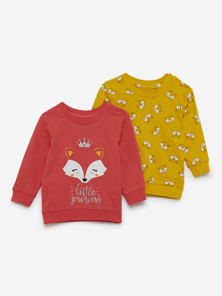 Baby HOP Orange Printed Sweatshirts Set of Two
