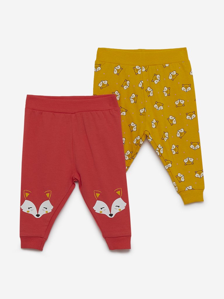 Baby HOP Orange Fox Printed Joggers Set of Two