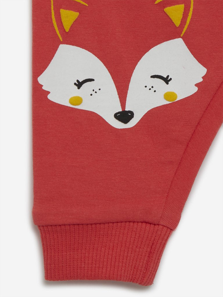 Baby HOP Orange Fox Printed Joggers Set of Two