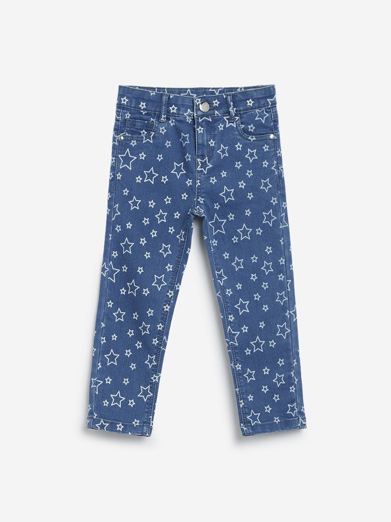 HOP Kids Light Blue Star Printed Jeans