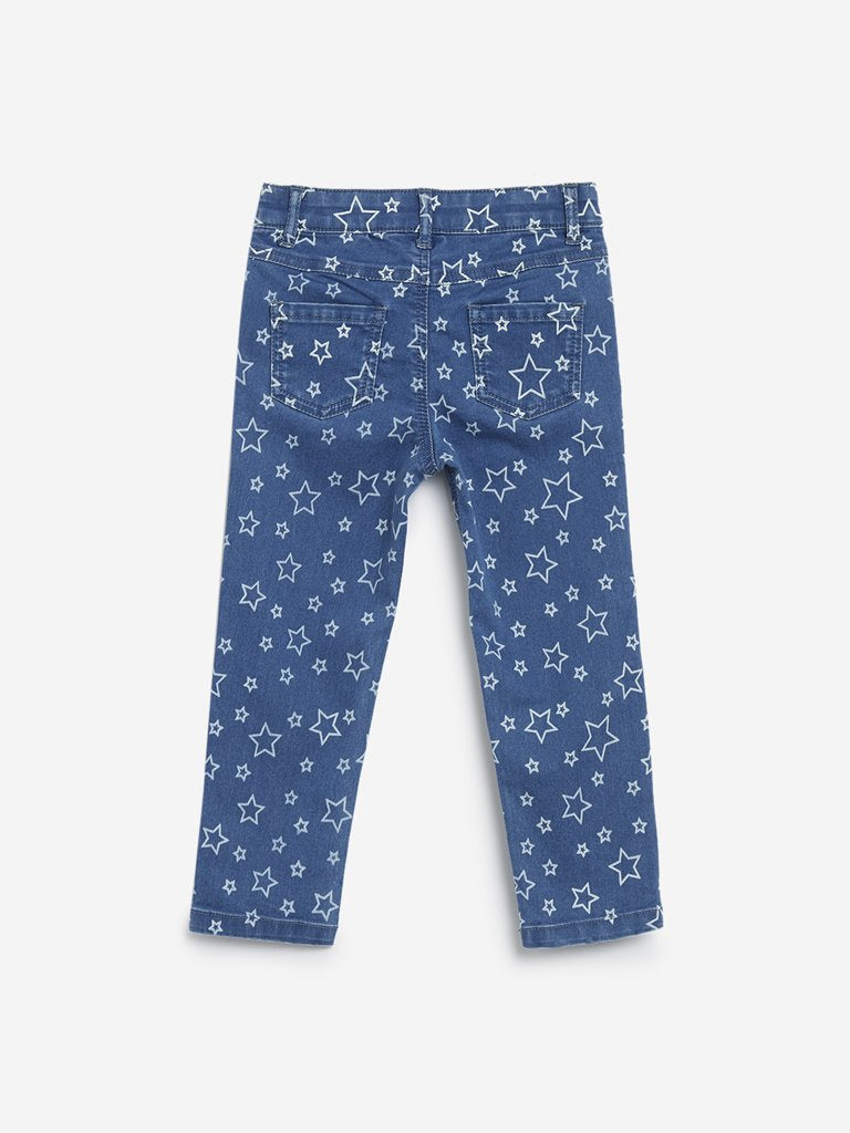 HOP Kids Light Blue Star Printed Jeans