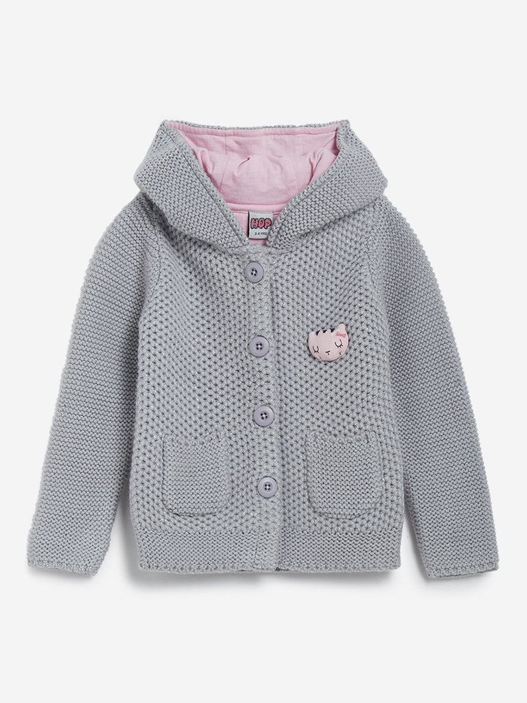 HOP Kids Grey Knitted Hooded Sweater