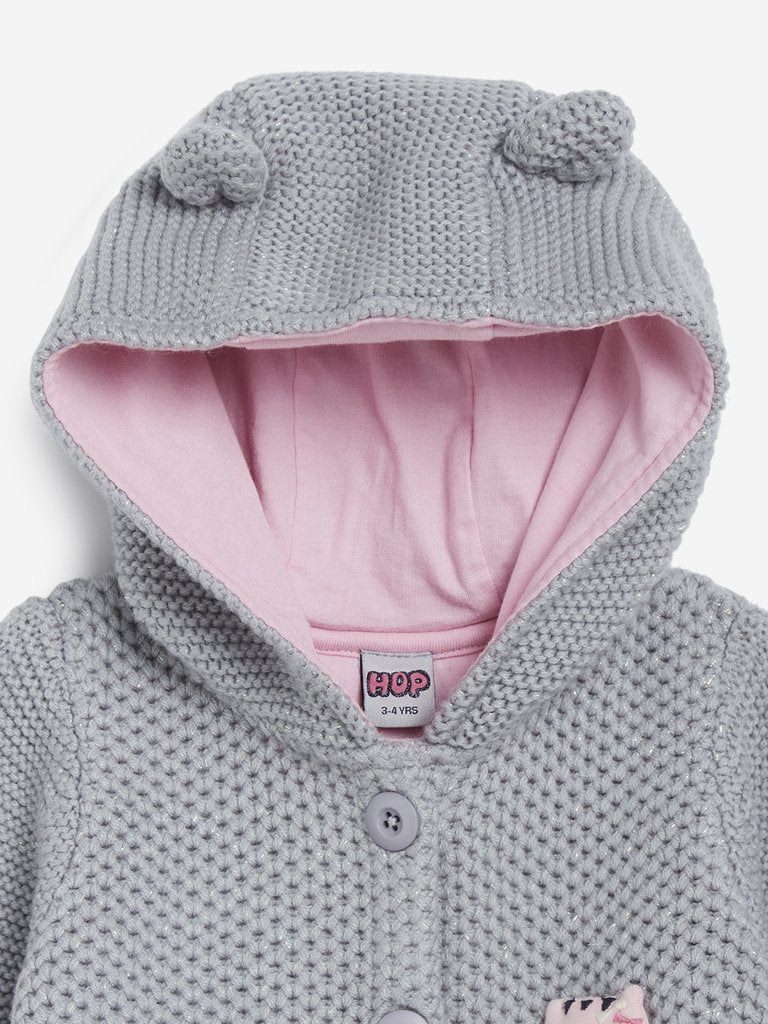 HOP Kids Grey Knitted Hooded Sweater