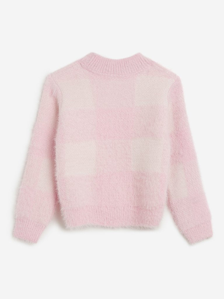 HOP Kids Light Pink Checkered Sweater