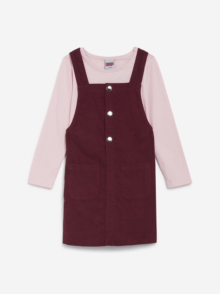 HOP Kids Burgundy Pinafore and T-Shirt Set