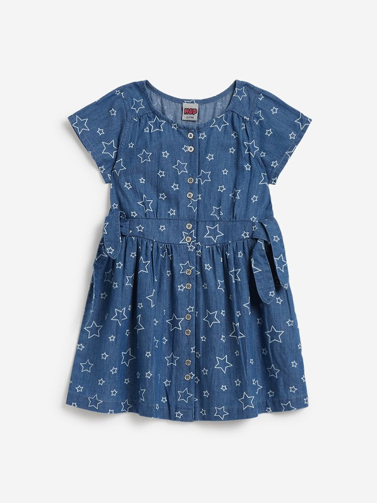 HOP Kids Blue Star Print Denim Dress