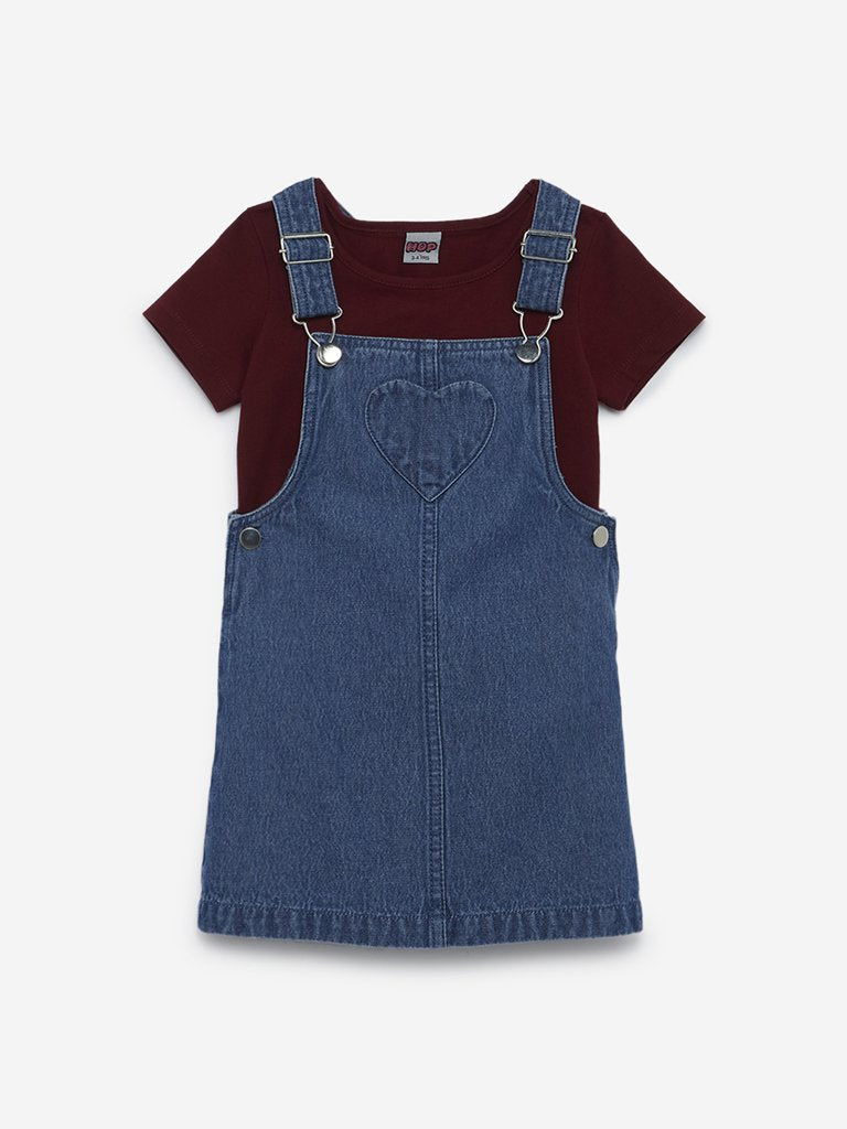 HOP Kids Blue Pinafore And T-Shirt Set
