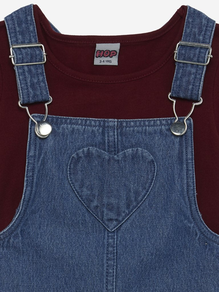 HOP Kids Blue Pinafore And T-Shirt Set