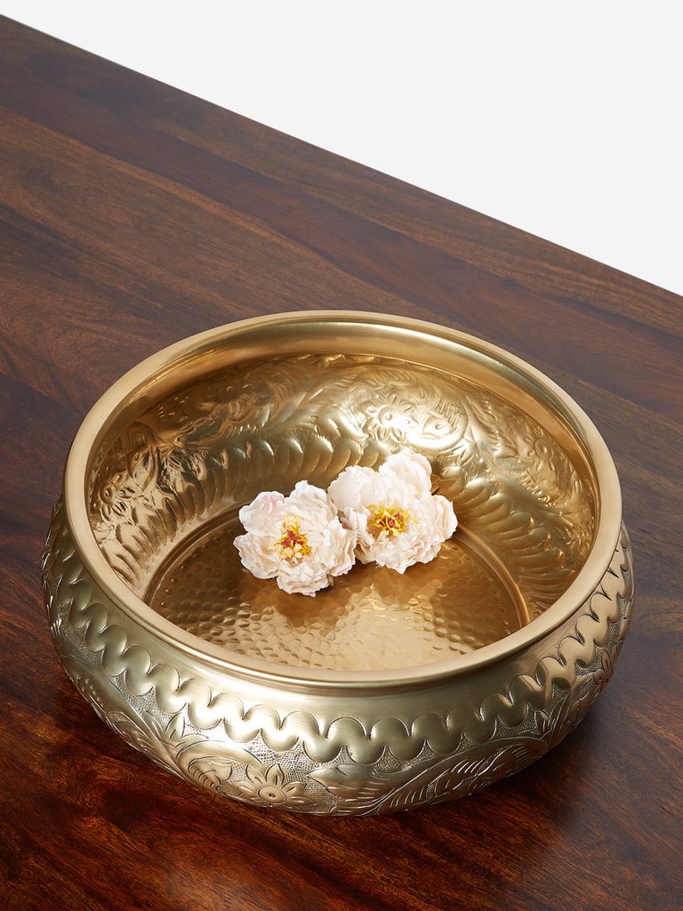 Westside Home Gold Large Etched Decorative Bowl