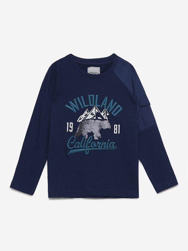 HOP Kids Indigo Text Design T-Shirt