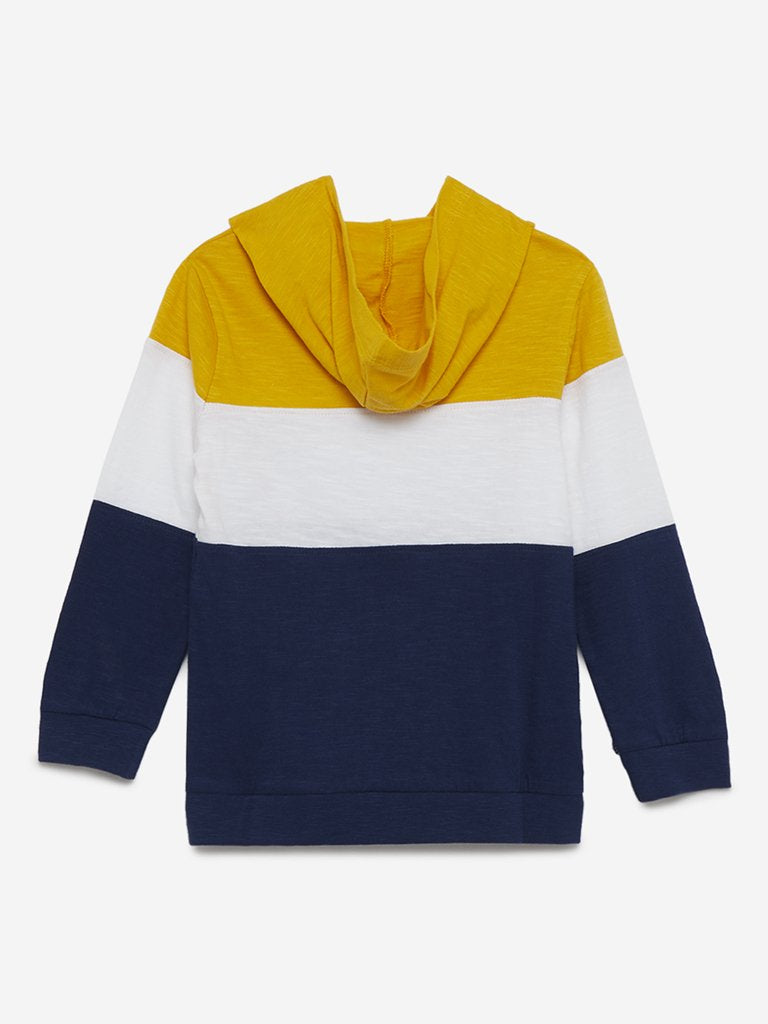 HOP Kids Mustard Colour-Block Hooded Sweatshirt