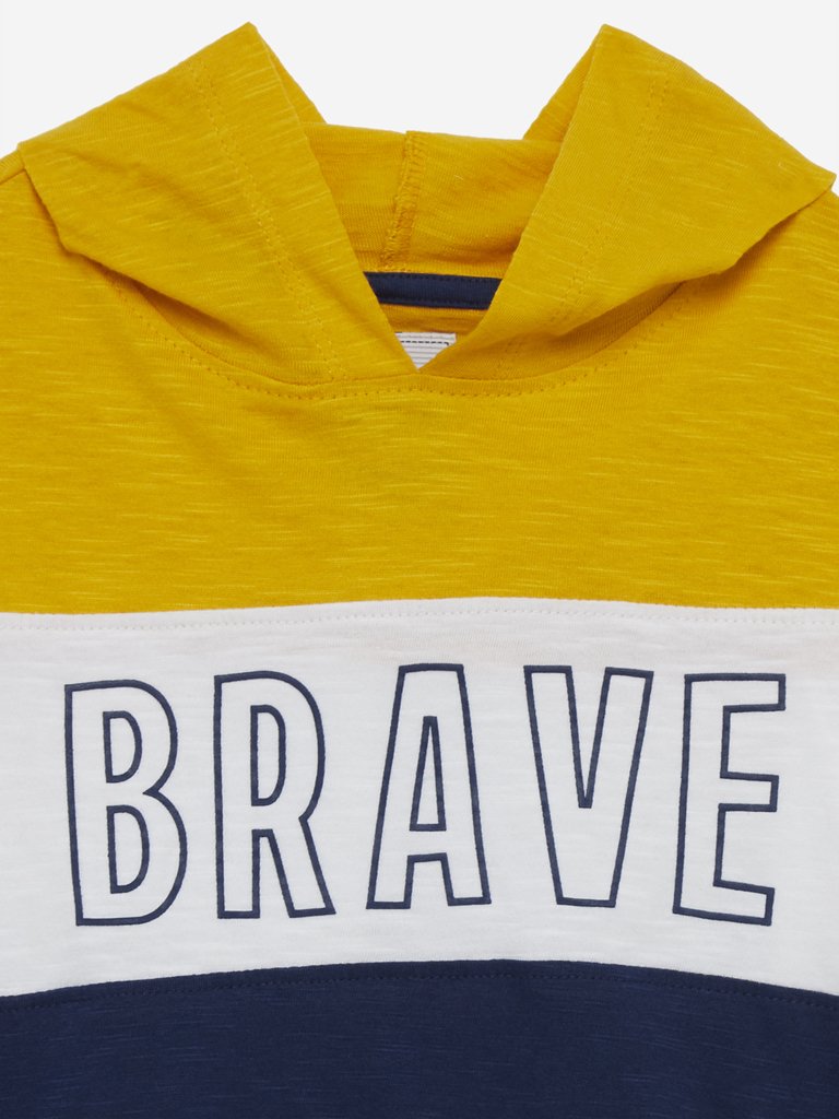 HOP Kids Mustard Colour-Block Hooded Sweatshirt