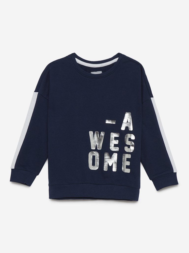 HOP Kids Indigo Text Print Sweatshirt