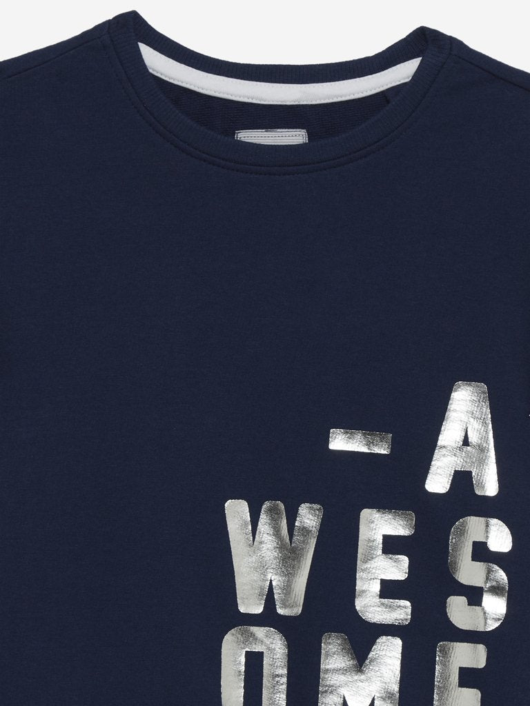 HOP Kids Indigo Text Print Sweatshirt