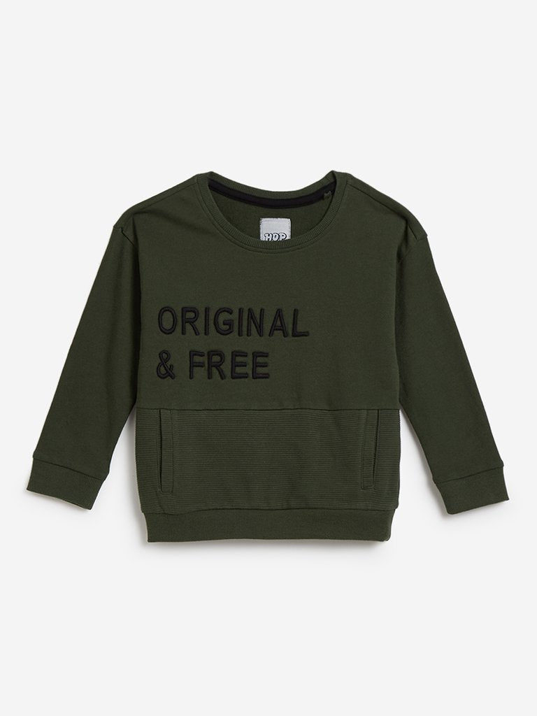 HOP Kids Khaki Text Pattern Sweatshirt