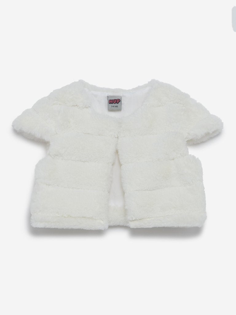 HOP Kids Off-White Faux Fur Striped Shrug