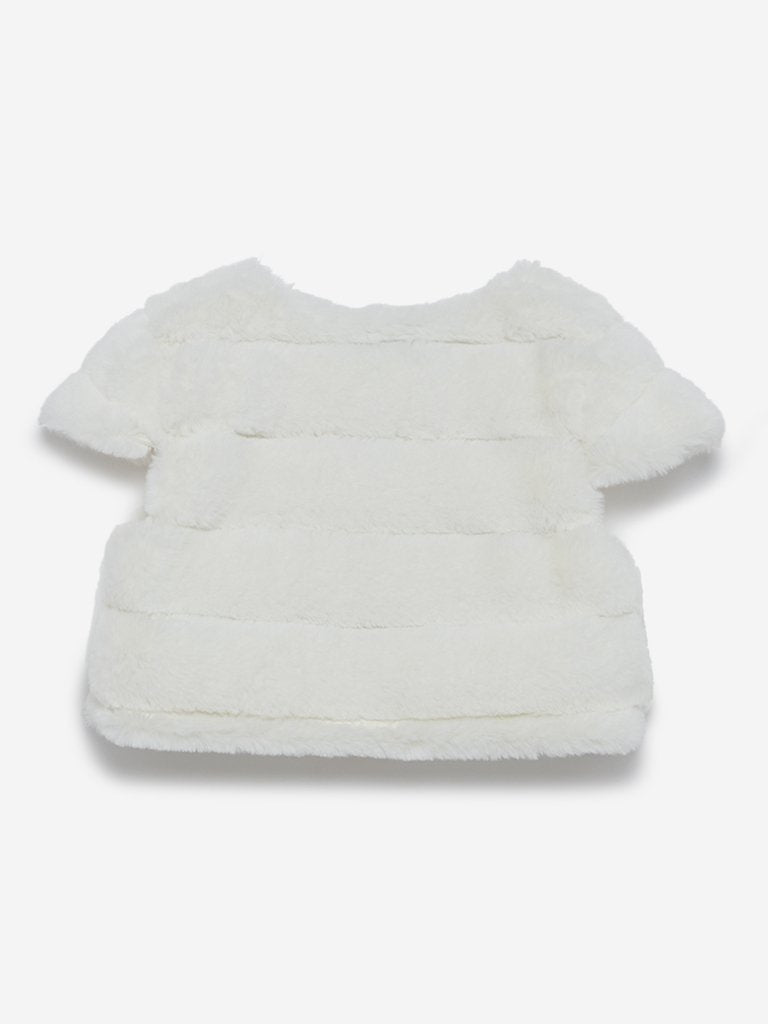 HOP Kids Off-White Faux Fur Striped Shrug