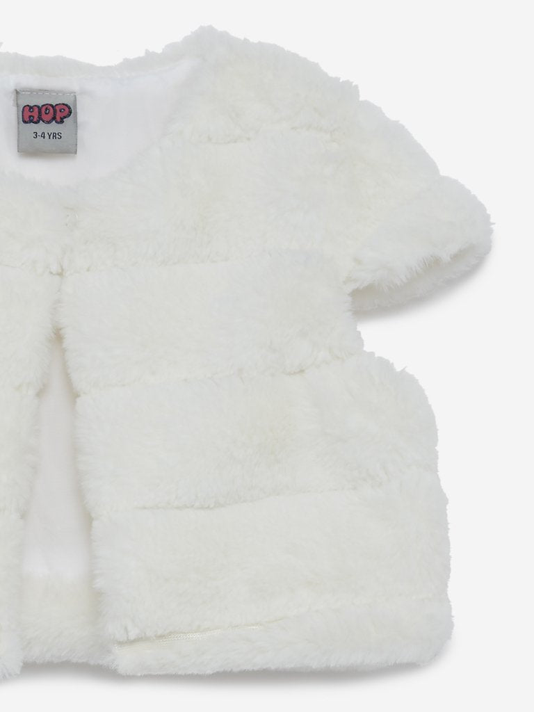 HOP Kids Off-White Faux Fur Striped Shrug
