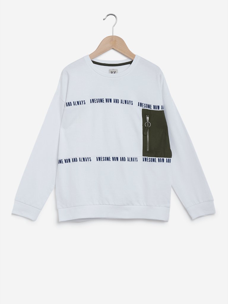 Y&F Kids White Text Printed Sweatshirt