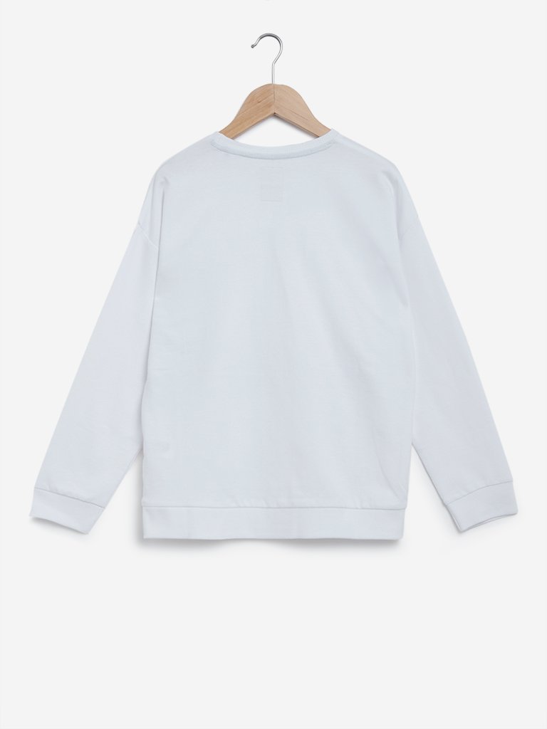 Y&F Kids White Text Printed Sweatshirt