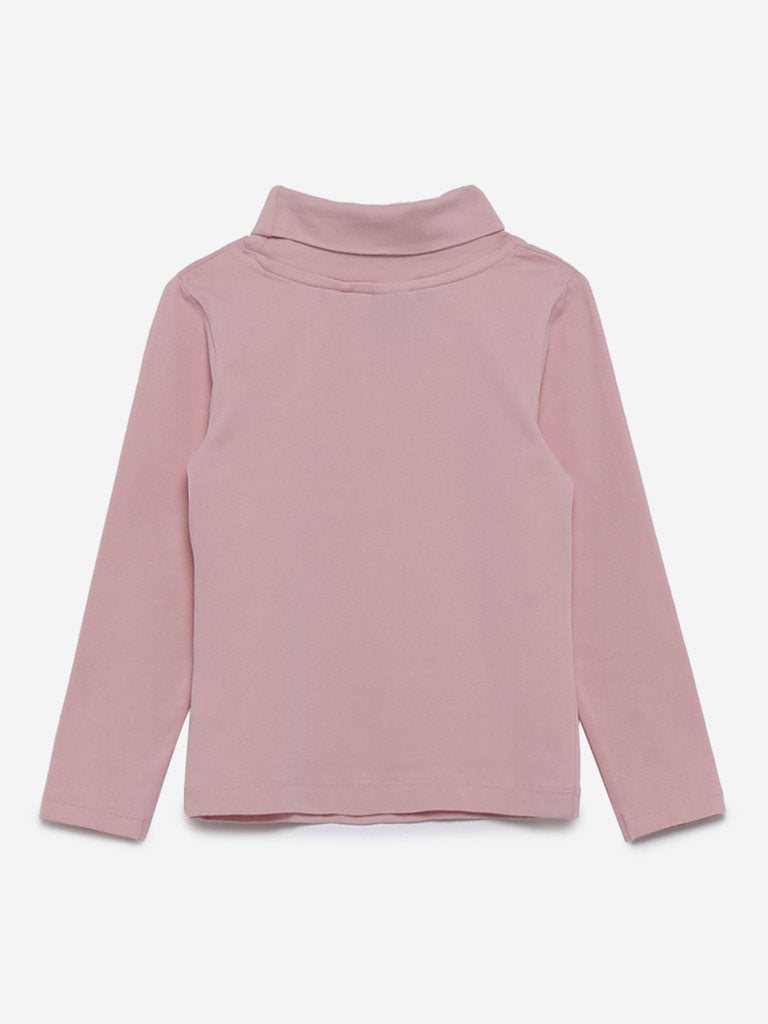 HOP Kids Pink Faux-Pearl Detail Turtleneck Top