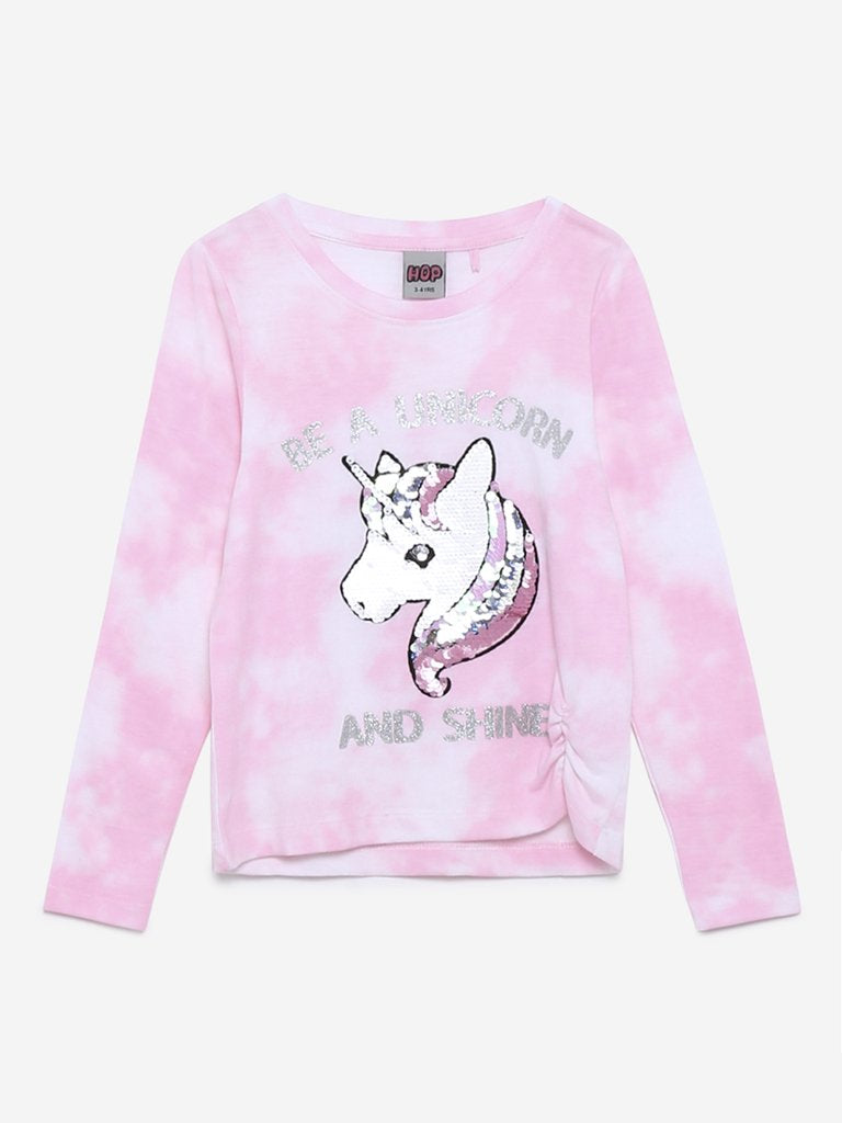 HOP Kids Pink Tie-Dye Sequinned T-Shirt