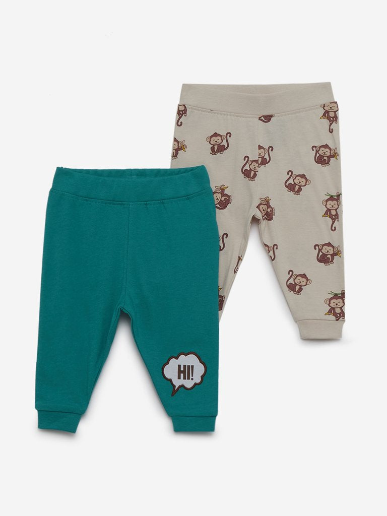 Baby HOP Teal Printed Joggers Set of Two