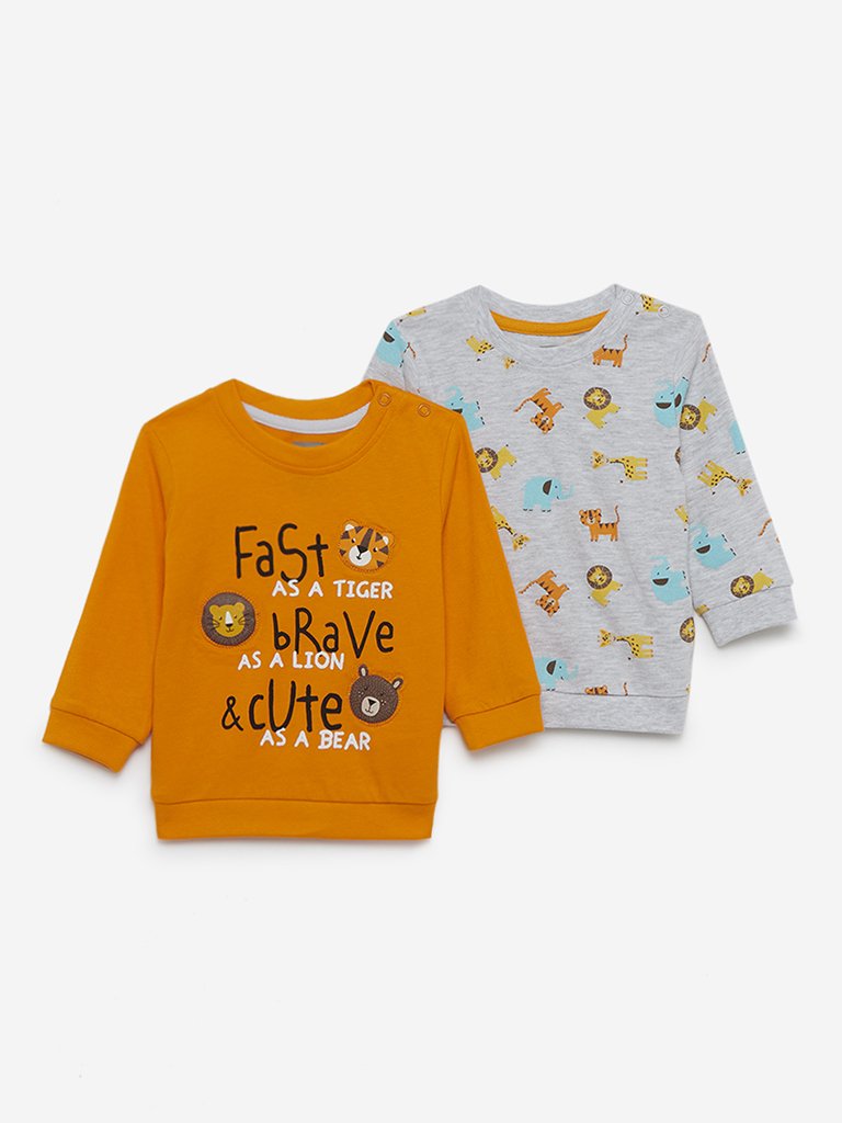 Baby HOP Orange Animal Sweatshirts Set of Two