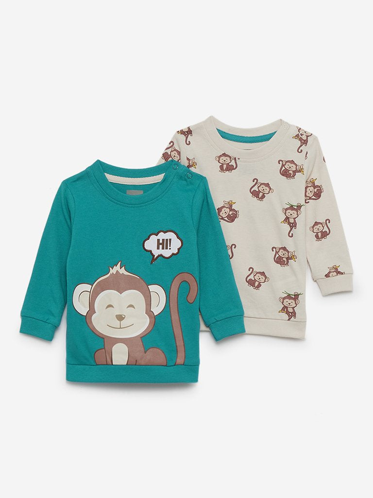 Baby HOP Teal Printed Sweatshirts Set of Two