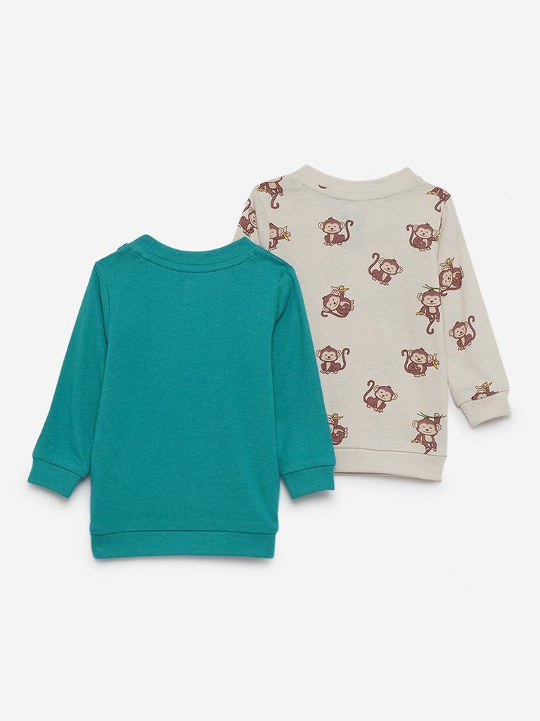 Baby HOP Teal Printed Sweatshirts Set of Two