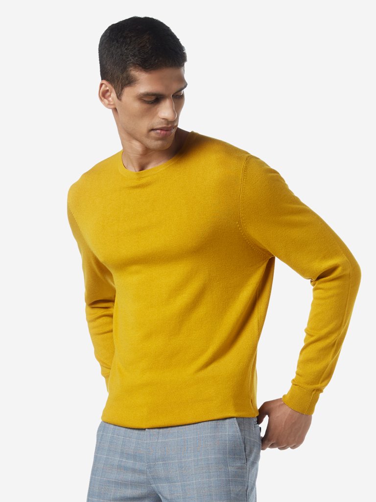 WES Formals Mustard Slim Fit Pullover