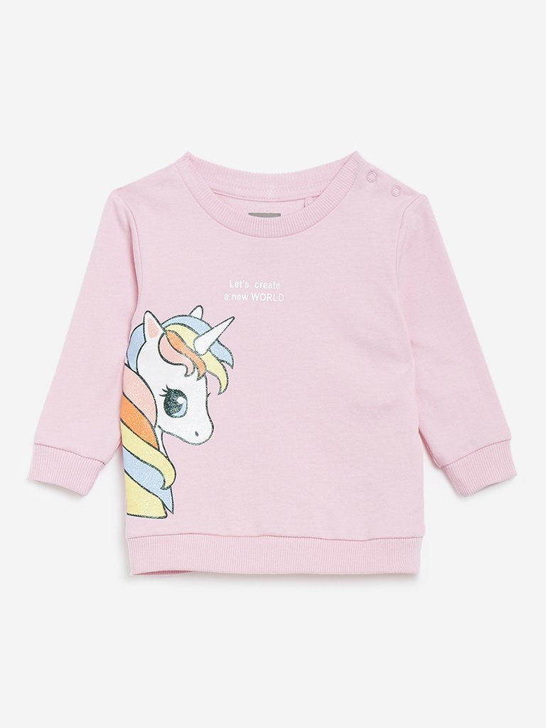 Baby HOP Light Pink Unicorn Print Sweatshirt