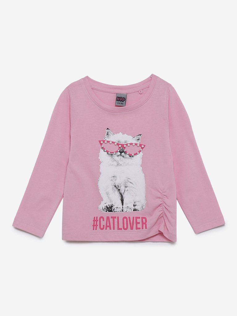 HOP Kids Light Pink Cat Pattern T-Shirt