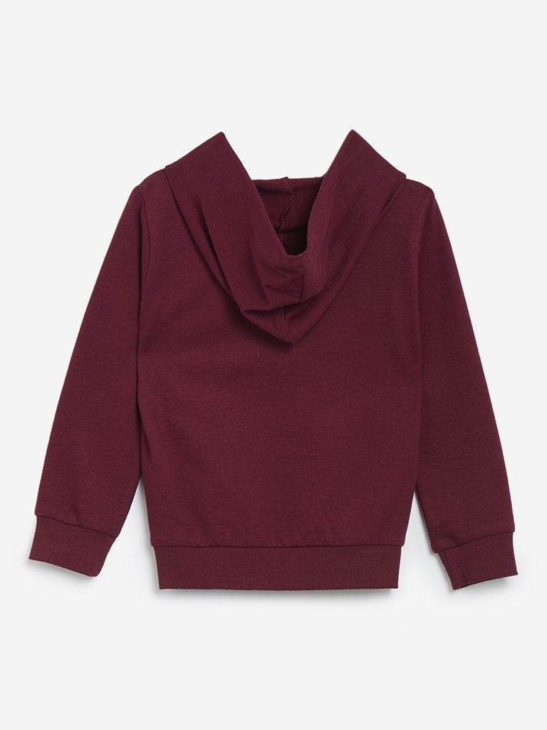 HOP Kids Burgundy Sequinned Hooded Sweatshirt