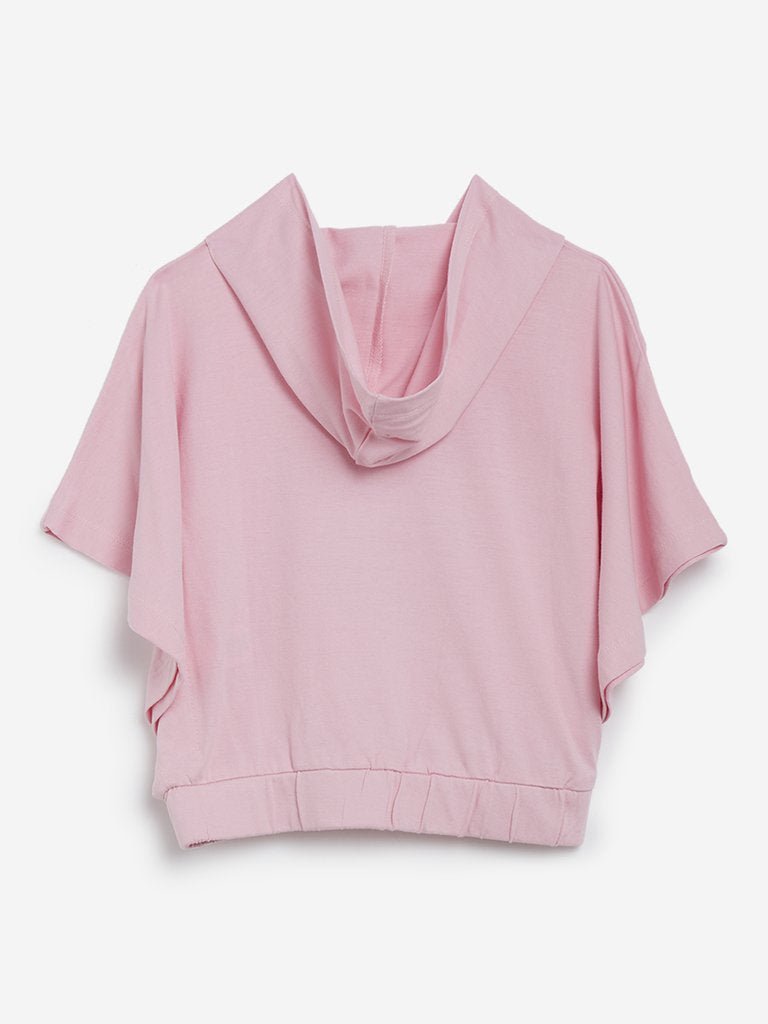 HOP Kids Light Pink Unicorn Patterned Hooded Top
