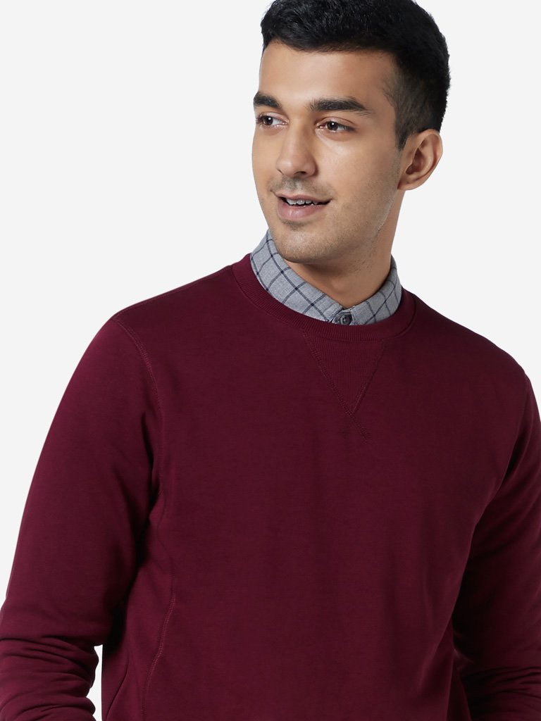 WES Casuals Burgundy Relaxed Fit Sweatshirt