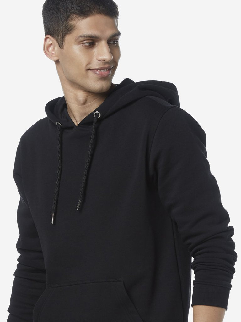 WES Casuals Black Relaxed Fit Hooded Sweatshirt