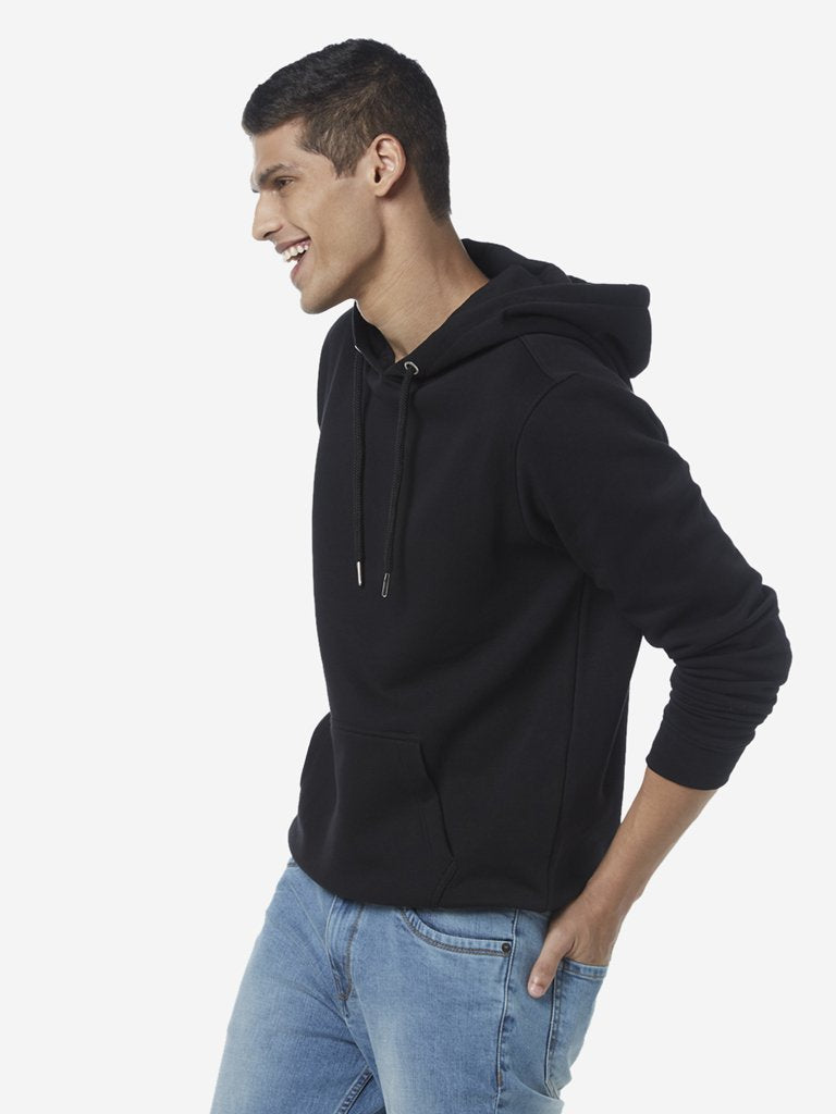 WES Casuals Black Relaxed Fit Hooded Sweatshirt